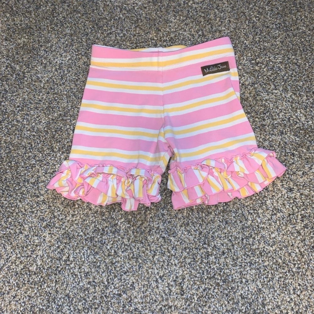 Matilda Jane Pink and Yellow Striped Ruffle Shorts